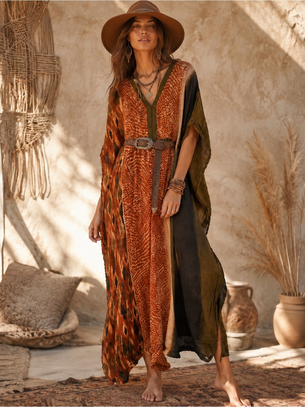 Zara Womans Medium Kaftan Kimono Dress Mixed Print